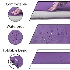 Folding Gymnastics Exercise Mat - Home Gym Mats with Carry Strap 5cm(2’’) Thick Foam Nonslip Soft PU Leather for Yoga