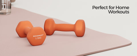 SONGMICS Set of 2 Dumbbells, 2 x 1.5 kg Hand Weights with Neoprene Coating, Hexagonal Dumbbells Pair, Home Workout, Fitness