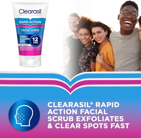 Clearasil Rapid Action Acne Exfoliating Face Scrub 125ml*3 packs, Blackhead Scrub With Salicylic Acid, Spot Treatment