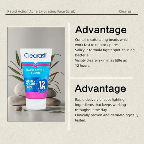 Clearasil Rapid Action Acne Exfoliating Face Scrub 125ml*3 packs, Blackhead Scrub With Salicylic Acid, Spot Treatment
