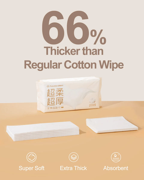 Purcotton Face Wipes, Extra Soft & Thick Face Towel, 60 Pieces/Pack, 3 Packs, Disposable Dry Face Wipes, Dry Baby Towel