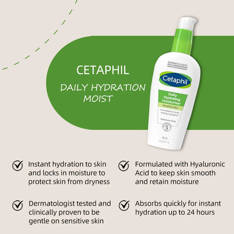 CETAPHIL DAILY HYDRATION MOIST 88ML,  Hyaluronic Acid, Suitable for sensitive skin,