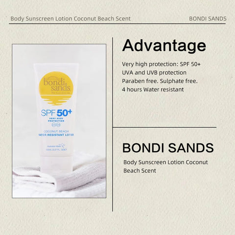 BONDI SANDS SPF 50+ Body Sunscreen Lotion Coconut Beach Scent, 4 hours water resistant, UVA & UVB protection, Paraben free