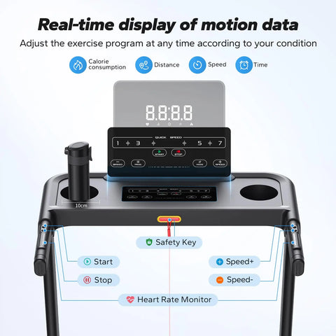 MERACH Foldable Treadmill with Incline 0.8-12km/H Walking Pad Save Space LED Display APP Heart Rate Monitoring 16.5" Wider Belt