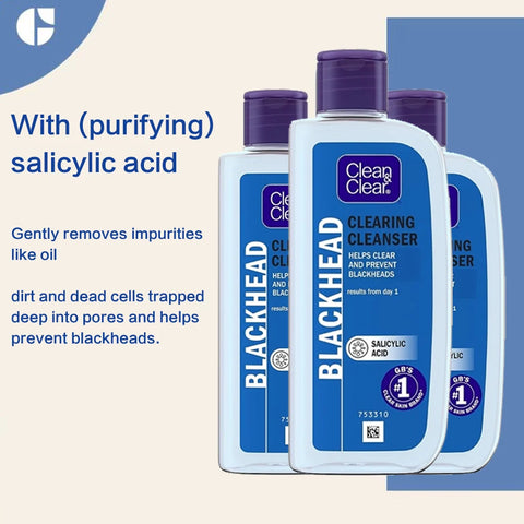 CLEAN & CLEAR® Blackhead Clearing Cleanser 200ml*3 packs, reduce and prevent Blackhead, Salicylic Acid, remove oil and dirt