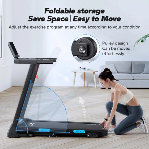 MERACH Foldable Treadmill with Incline 0.8-12km/H Walking Pad Save Space LED Display APP Heart Rate Monitoring 16.5" Wider Belt