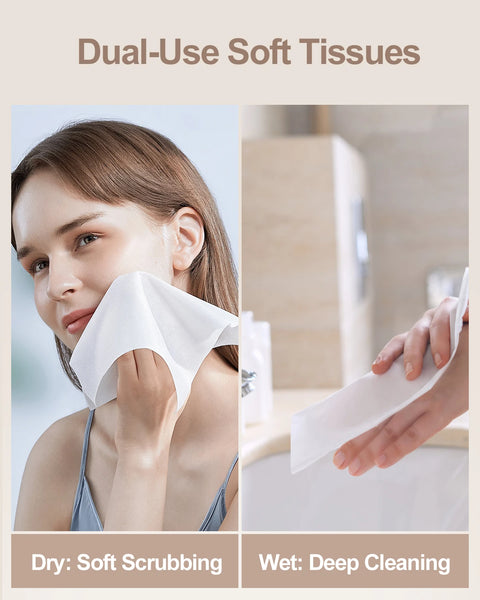 Purcotton Face Wipes, Extra Soft & Thick Face Towel, 60 Pieces/Pack, 3 Packs, Disposable Dry Face Wipes, Dry Baby Towel