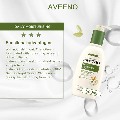 Aveeno Daily Moisturising Body Lotion 500ml, Suitable For Sensitive Skin, With Soothing Oats & Rich Emollients, Long-lasting 48h
