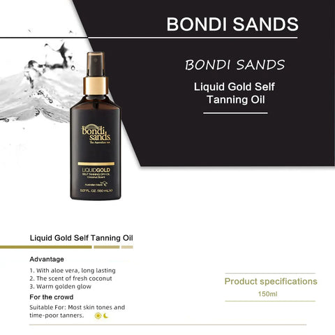 BONDI SANDS Liquid Gold Self Tanning Oil 150ml, golden tan, With Argan Oil, longlasting