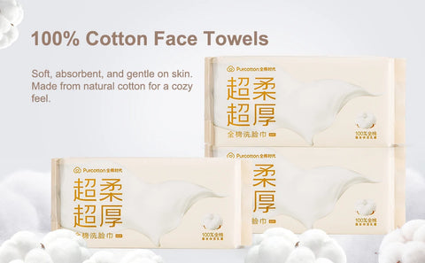 Purcotton Face Wipes, Extra Soft & Thick Face Towel, 60 Pieces/Pack, 3 Packs, Disposable Dry Face Wipes, Dry Baby Towel