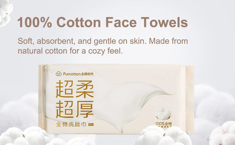 Purcotton Face Wipes, Extra Soft & Thick Face Towel, 60 Pieces/Pack, 3 Packs, Disposable Dry Face Wipes, Dry Baby Towel