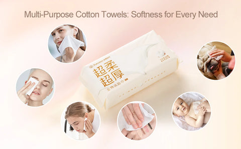 Purcotton Face Wipes, Extra Soft & Thick Face Towel, 60 Pieces/Pack, 3 Packs, Disposable Dry Face Wipes, Dry Baby Towel