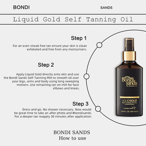 BONDI SANDS Liquid Gold Self Tanning Oil 150ml, golden tan, With Argan Oil, longlasting