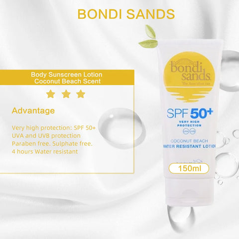 BONDI SANDS SPF 50+ Body Sunscreen Lotion Coconut Beach Scent, 4 hours water resistant, UVA & UVB protection, Paraben free
