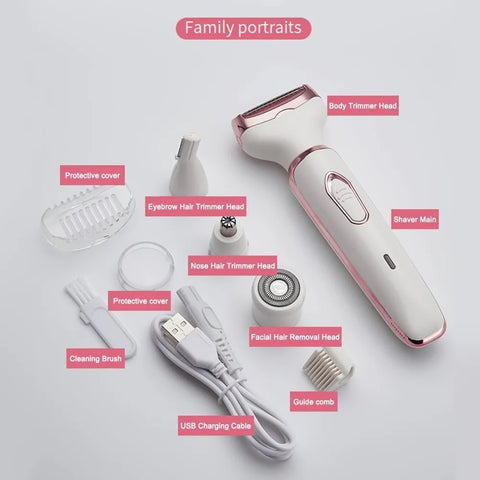 4 in 1 Electric Hair Removal Device Painless Epilator For Face Nose Legs and Underarm Bikini Trimmer Removal Shaver Cleaning Set