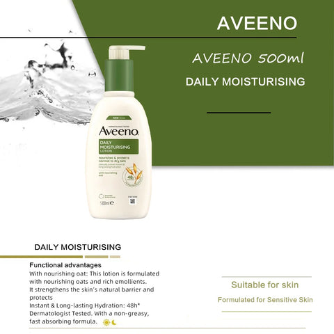 Aveeno Daily Moisturising Body Lotion 500ml, Suitable For Sensitive Skin, With Soothing Oats & Rich Emollients, Long-lasting 48h