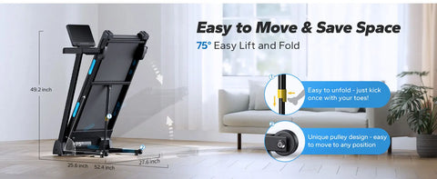 MERACH Foldable Treadmill with Incline 0.8-12km/H Walking Pad Save Space LED Display APP Heart Rate Monitoring 16.5" Wider Belt