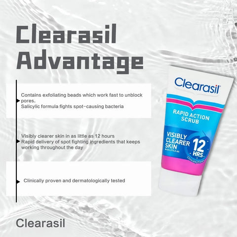 Clearasil Rapid Action Acne Exfoliating Face Scrub 125ml*3 packs, Blackhead Scrub With Salicylic Acid, Spot Treatment