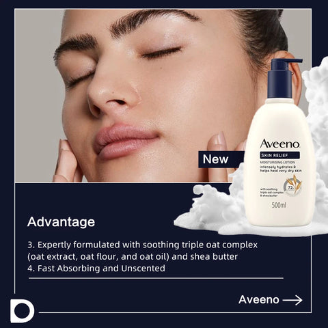 AVEENO SKIN RELIEF MOISTURISING LOTION 500ml, Soothing Triple Oat Complex & Shea Butter, For Sensitive Skin, 72h Intense Hydrati