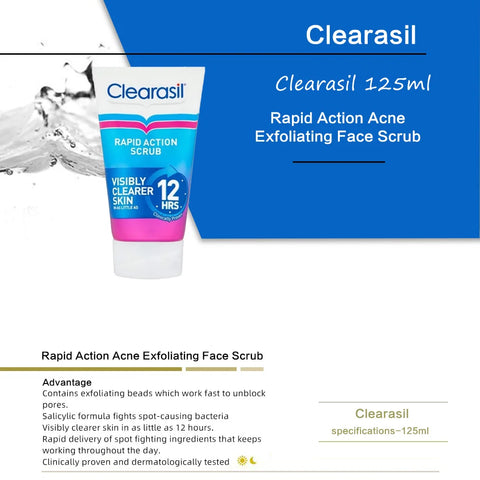 Clearasil Rapid Action Acne Exfoliating Face Scrub 125ml*3 packs, Blackhead Scrub With Salicylic Acid, Spot Treatment