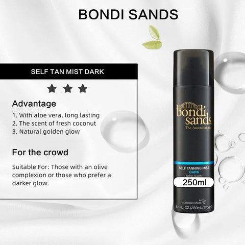 BONDI SANDS SELF TAN MIST DARK  250ML,Natural golden glow, with aloe vera, scent of fresh coconut, long lasting