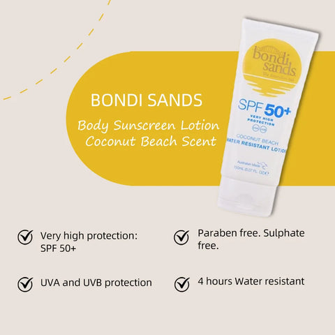 BONDI SANDS SPF 50+ Body Sunscreen Lotion Coconut Beach Scent, 4 hours water resistant, UVA & UVB protection, Paraben free
