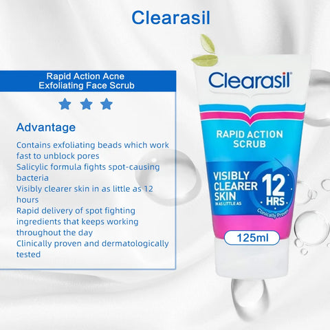 Clearasil Rapid Action Acne Exfoliating Face Scrub 125ml*3 packs, Blackhead Scrub With Salicylic Acid, Spot Treatment