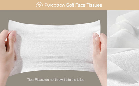 Purcotton Face Wipes, Extra Soft & Thick Face Towel, 60 Pieces/Pack, 3 Packs, Disposable Dry Face Wipes, Dry Baby Towel