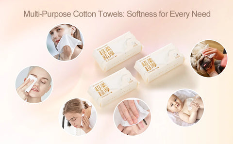 Purcotton Face Wipes, Extra Soft & Thick Face Towel, 60 Pieces/Pack, 3 Packs, Disposable Dry Face Wipes, Dry Baby Towel