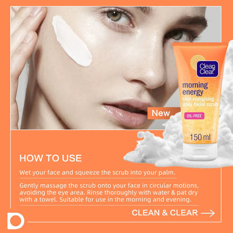CLEAN & CLEAR Morning Energy Skin Energising Daily Facial Scrub 150ml 3 Packs