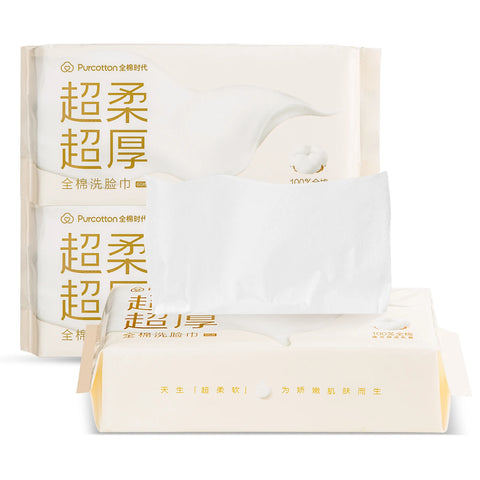 Purcotton Face Wipes, Extra Soft & Thick Face Towel, 60 Pieces/Pack, 3 Packs, Disposable Dry Face Wipes, Dry Baby Towel
