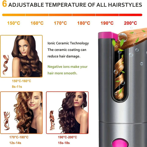 Automatic Curling Iron Portable Wireless Anion Ceramic Hair Curler Fast Heating Fashion Styling Tools Travel Hair Curler Comb