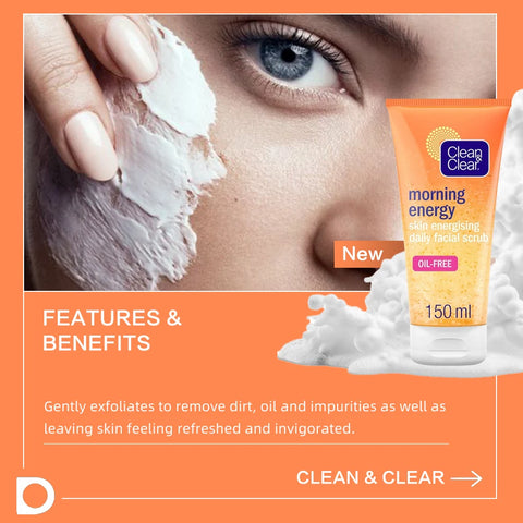 CLEAN & CLEAR Morning Energy Skin Energising Daily Facial Scrub 150ml 3 Packs