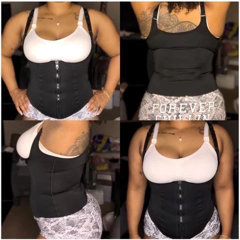 Women's Waist Trainer Sauna Sweat Vest Corset Body Shaper Neoprene Shapewear Gym Workout Tank Top Black Slimming Top with Zipper