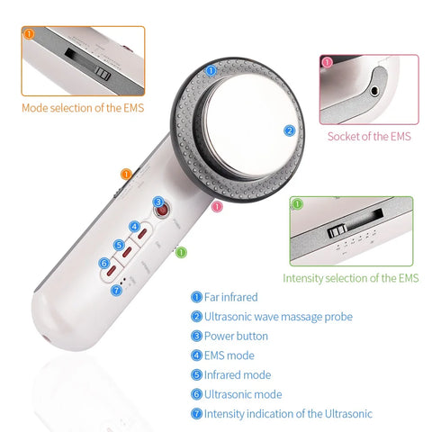 Ultrasonic Cavitation Face Lifting Beauty Machine EMS Infrared Ultrasound Body Slimming Massager Fat Burner Anti Wrinkle Device