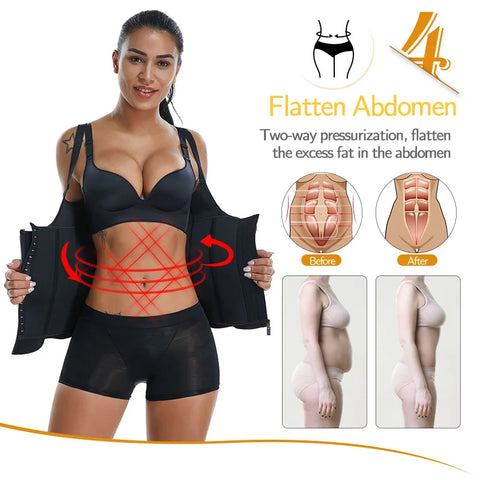 Women's Waist Trainer Sauna Sweat Vest Corset Body Shaper Neoprene Shapewear Gym Workout Tank Top Black Slimming Top with Zipper