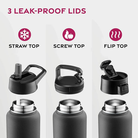40 Oz Water Bottle Stainless Steel Thermos Bottle Keeps Cold Triple Walled Insulated Drinking Straw Gym Sports-leisure Canteens