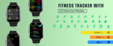Nerunsa Smart Watch, 1.69" HD Touch Screen Fitness Watch, 25 Sports Modes Fitness Tracker, IP68 Waterproof Smartwatch.