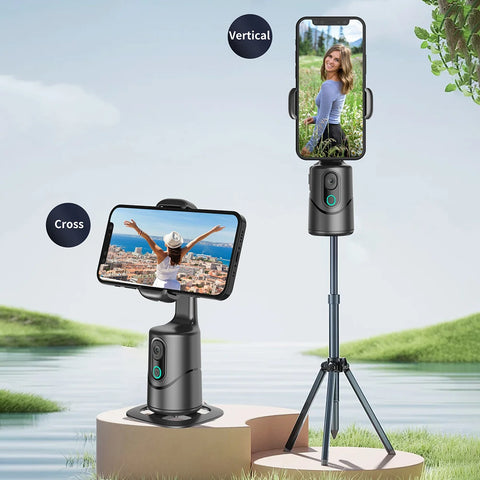 Auto Face Tracking Tripod 360° Rotation Face Tracking Phone Tripod Holder No App Built-In Fill Light for Tiktok Video Recording