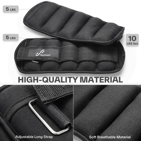 Sportneer Adjustable Ankle Weights 1Pair 10lb Leg Weight Straps for Women Men Weighted Ankle Weights Set for Gym Fitness Workout