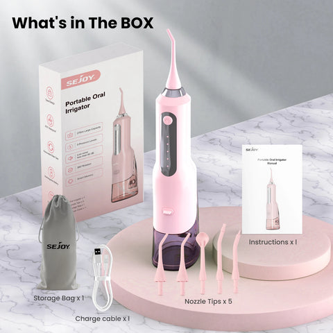 SEJOY Dental Oral Irrigator Water Flosser,5 Nozzles,USB Rechargeable 270ml Tank,Water Floss Teeth Pick Mouth Washing Machine