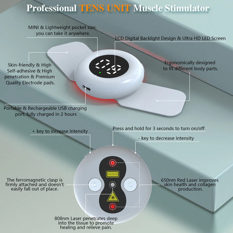 Wireless Tens Muscle Stimulator for Body Pain Relief 20 Levels EMS Neck Massager Low Frequency Pulse Masajeador Pads 650nm Laser