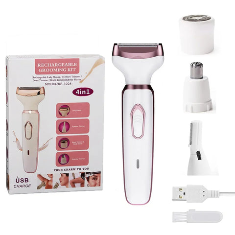 4 In 1 Electric Lady Shaver Rechargeable Painless Razor Bikini Trimmer Cordless