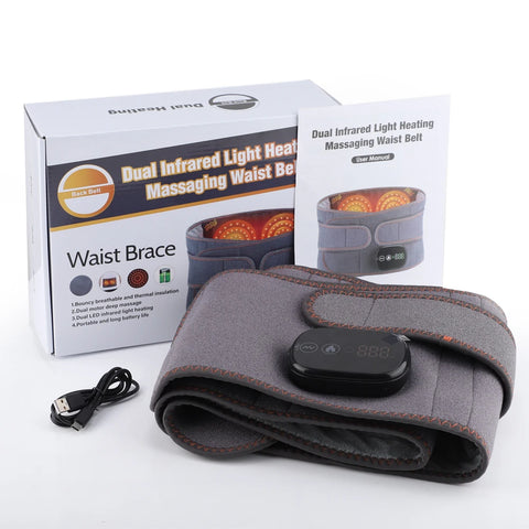 Electric Heating Belt Waist Massager Vibration Red Light Hot Compress Physiotherapy Lumbar Back Support Brace Pain Relief Tools