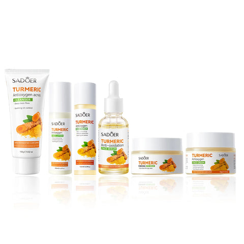 Turmeric Skincare Set Including Cleanser, Essence, Face Cream, Lotion, Eye Cream,Toner,Facial Care Kit for All Skin
