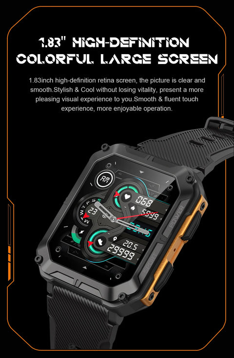 C20Pro Sports Smart Watch Men Bluetooth Call Smartwatch IP68 Waterproof Multi Sports Mode Health Monitoring Military Smartwatch
