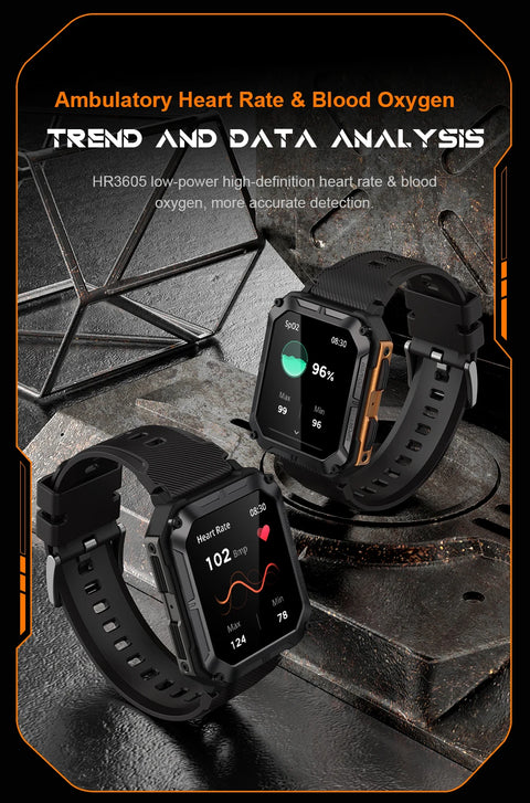 C20Pro Sports Smart Watch Men Bluetooth Call Smartwatch IP68 Waterproof Multi Sports Mode Health Monitoring Military Smartwatch