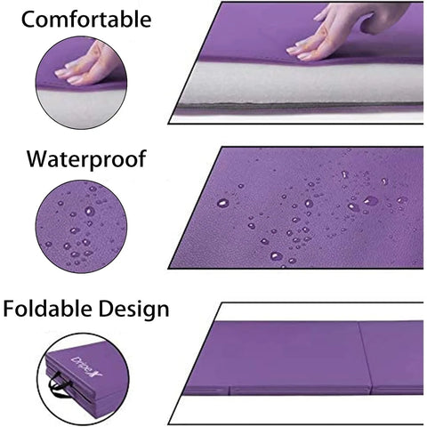 Folding Gymnastics Exercise Mat - Home Gym Mats with Carry Strap 5cm(2’’) Thick Foam Nonslip Soft PU Leather for Yoga