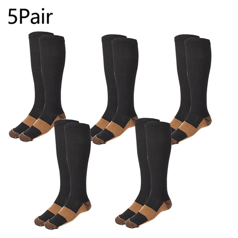 5Pair Sports Copper Compression Socks Anti Varicose Veins for Women and Men Calf Support Socks for Running Nurses Flight Travel