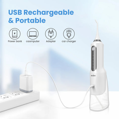 SEJOY Dental Oral Irrigator Water Flosser,5 Nozzles,USB Rechargeable 270ml Tank,Water Floss Teeth Pick Mouth Washing Machine